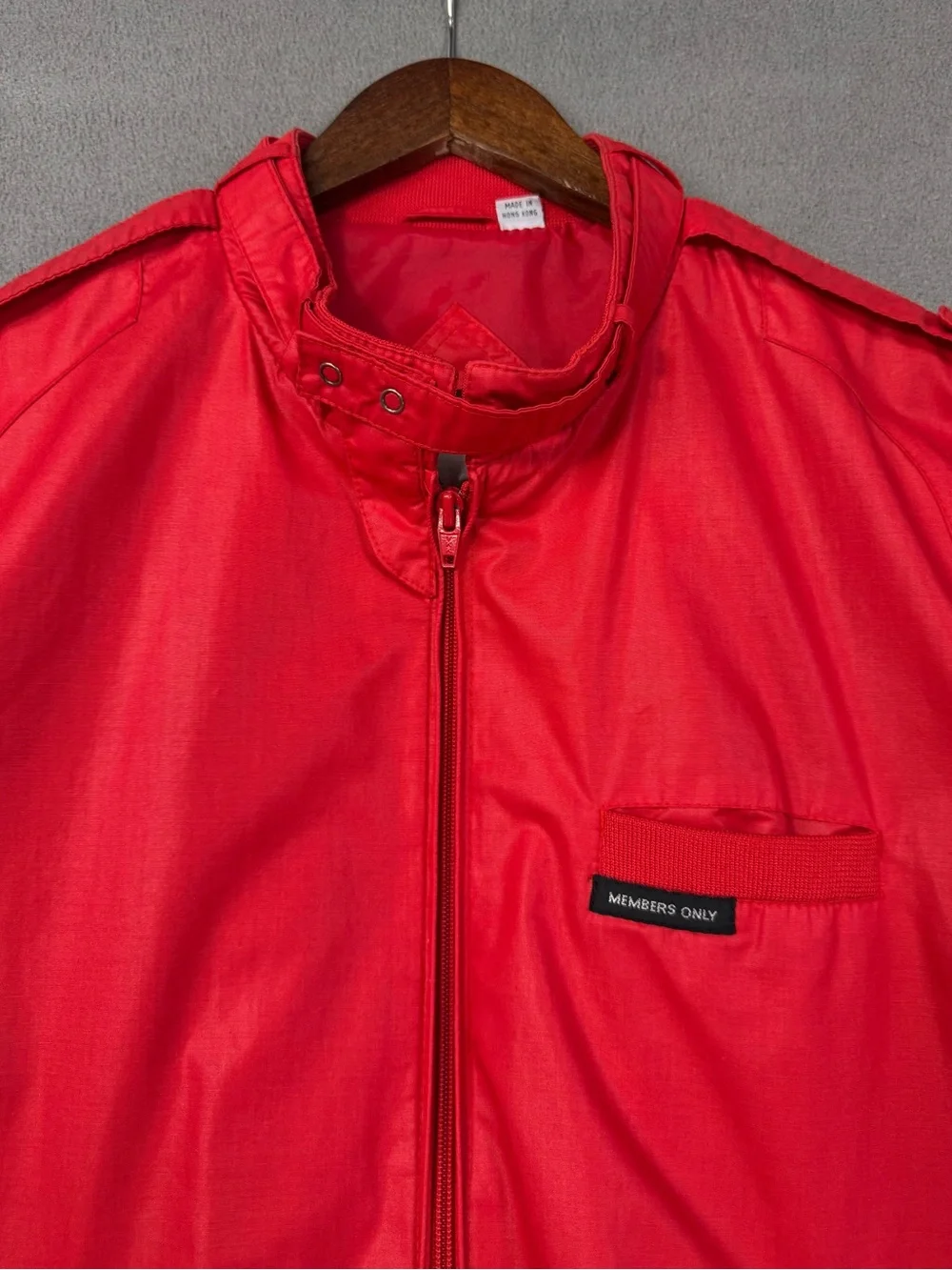 Vintage 80’s Members Only Jacket Red Racer Zip Bomber Made in Hong Kong, XL 44